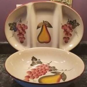 🍇 Pier 1 Ceramic Bowl & Tray Set 🍐
